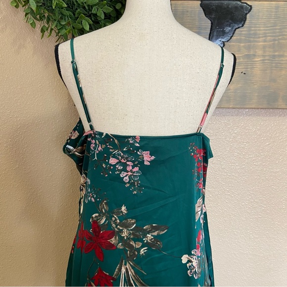 NWOT Lulus Remarkable Entrance Emerald Green Floral Print Satin Midi Dress - Picture 8 of 11